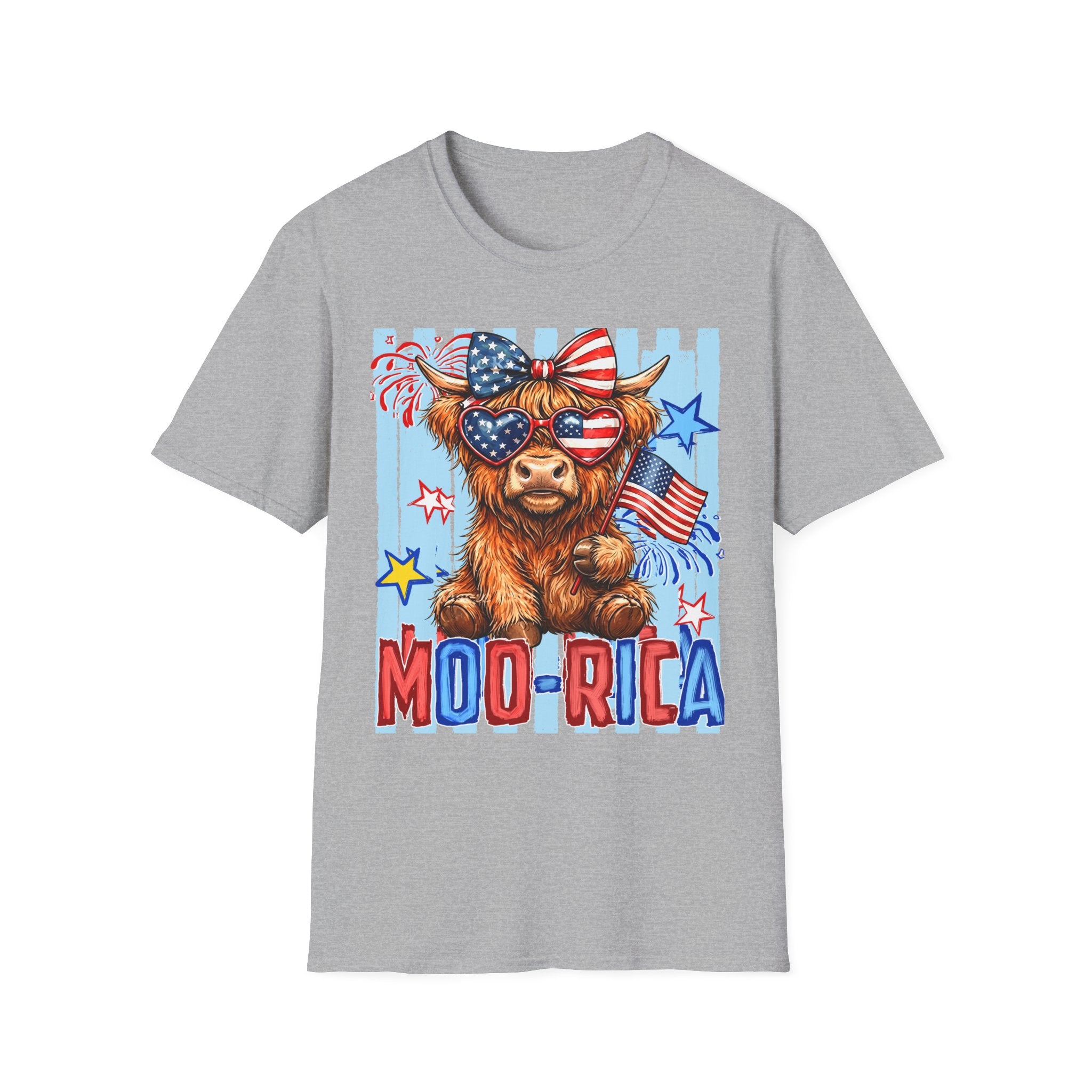 Patriotic 'Moo-rica' Cow T-Shirt — 4th of July American Flag Graphic Tee