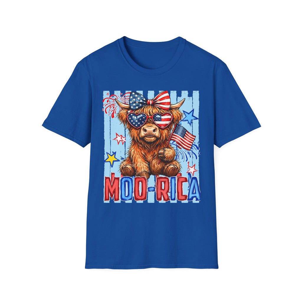 Patriotic 'Moo-rica' Cow T-Shirt — 4th of July American Flag Graphic Tee
