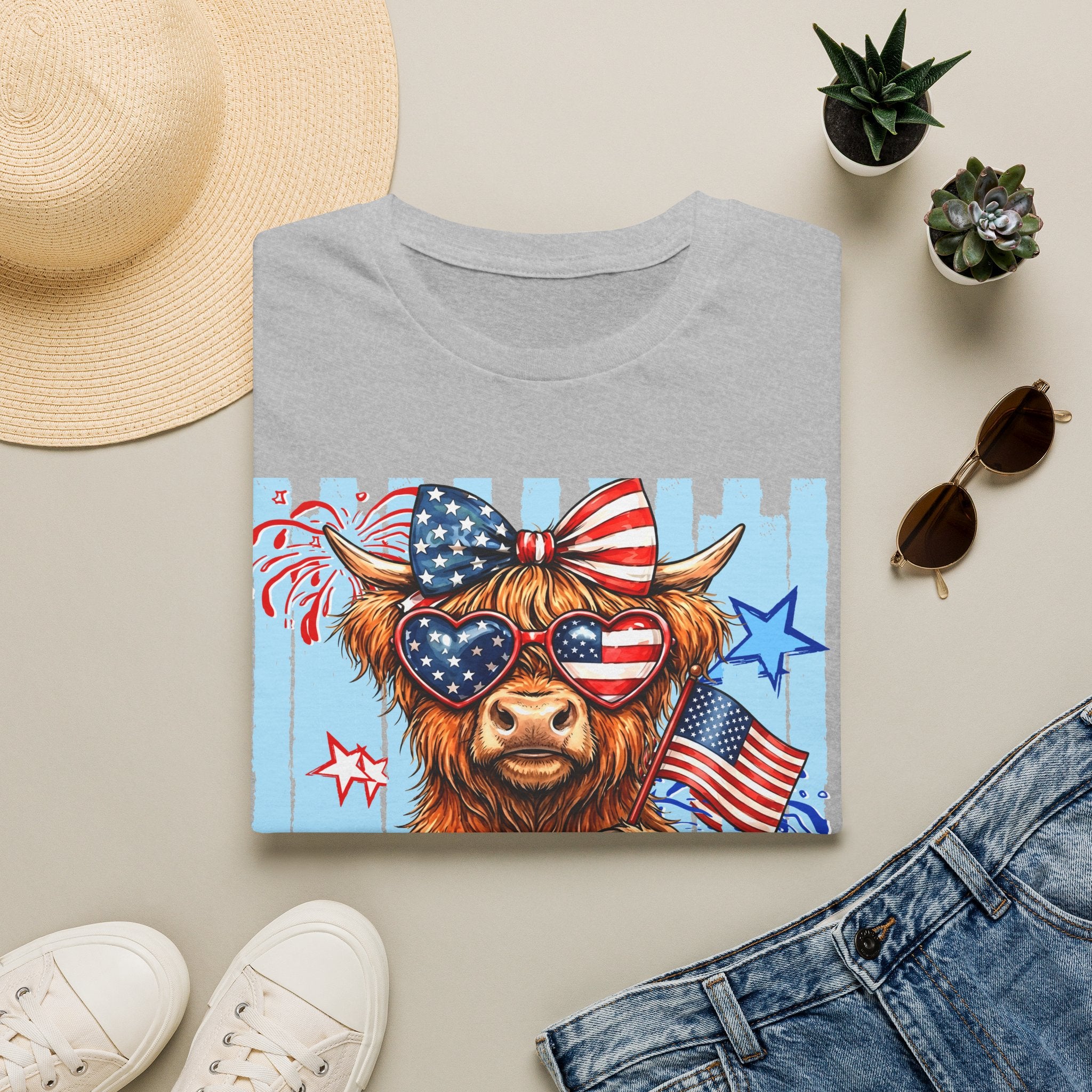 Patriotic 'Moo-rica' Cow T-Shirt — 4th of July American Flag Graphic Tee