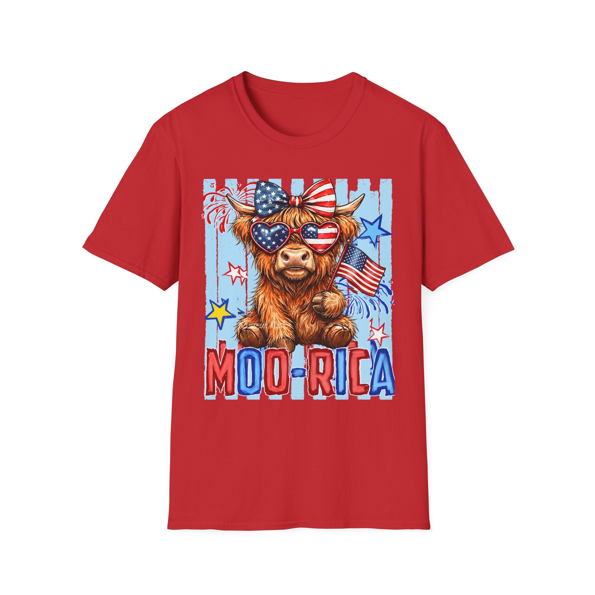 Patriotic 'Moo-rica' Cow T-Shirt — 4th of July American Flag Graphic Tee