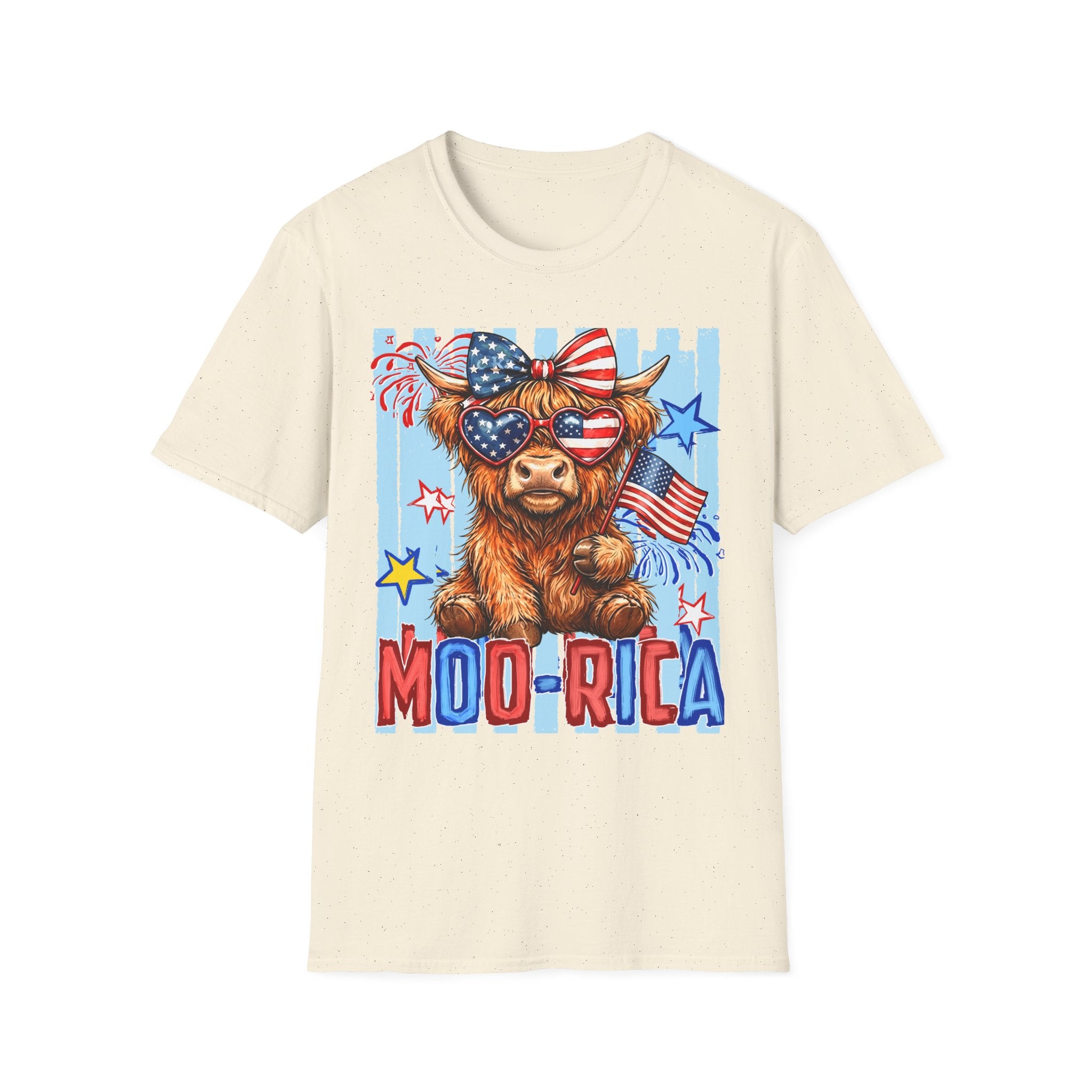 Patriotic 'Moo-rica' Cow T-Shirt — 4th of July American Flag Graphic Tee