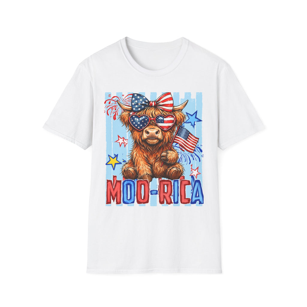 Patriotic 'Moo-rica' Cow T-Shirt — 4th of July American Flag Graphic Tee