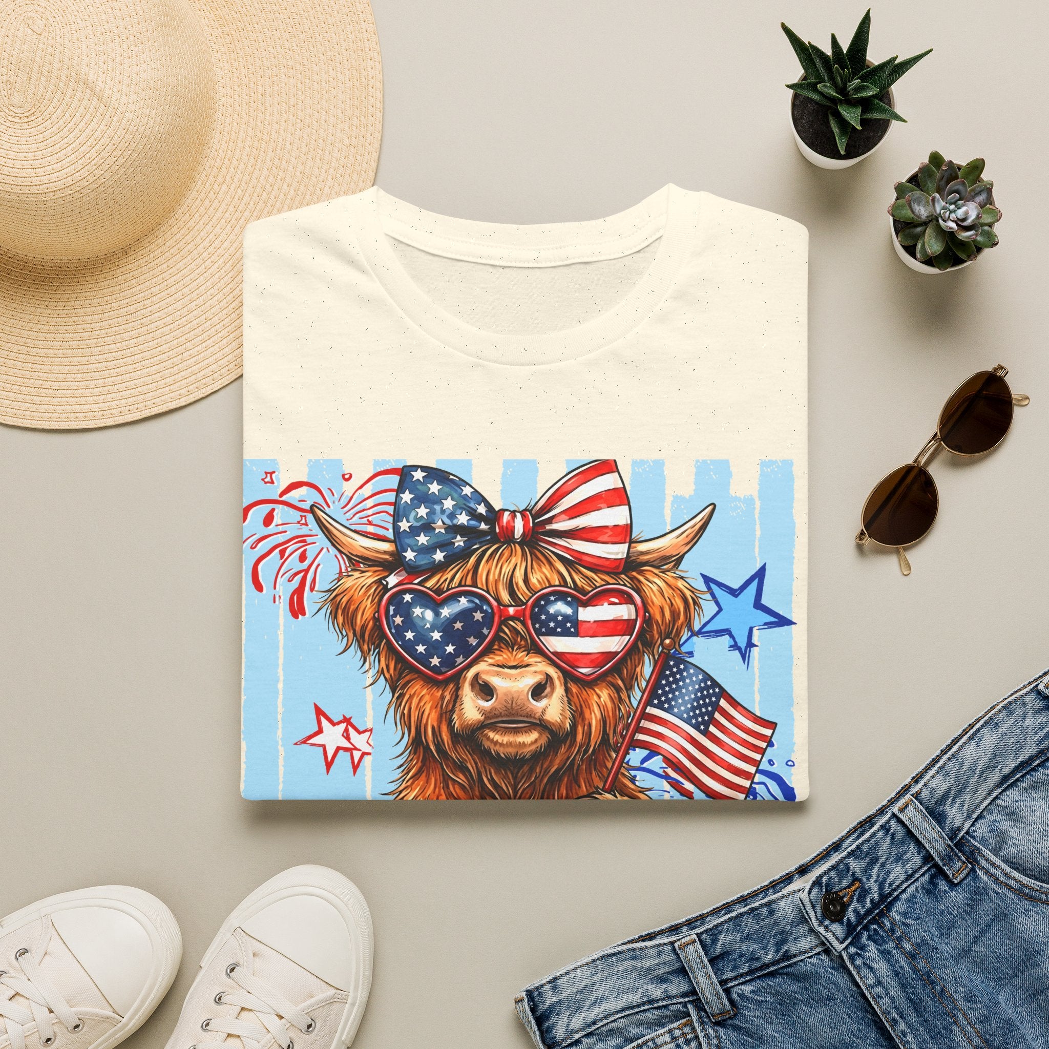 Patriotic 'Moo-rica' Cow T-Shirt — 4th of July American Flag Graphic Tee