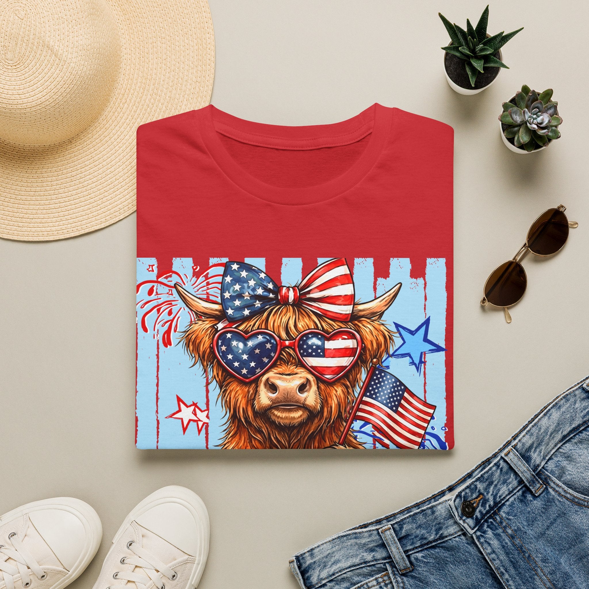 Patriotic 'Moo-rica' Cow T-Shirt — 4th of July American Flag Graphic Tee