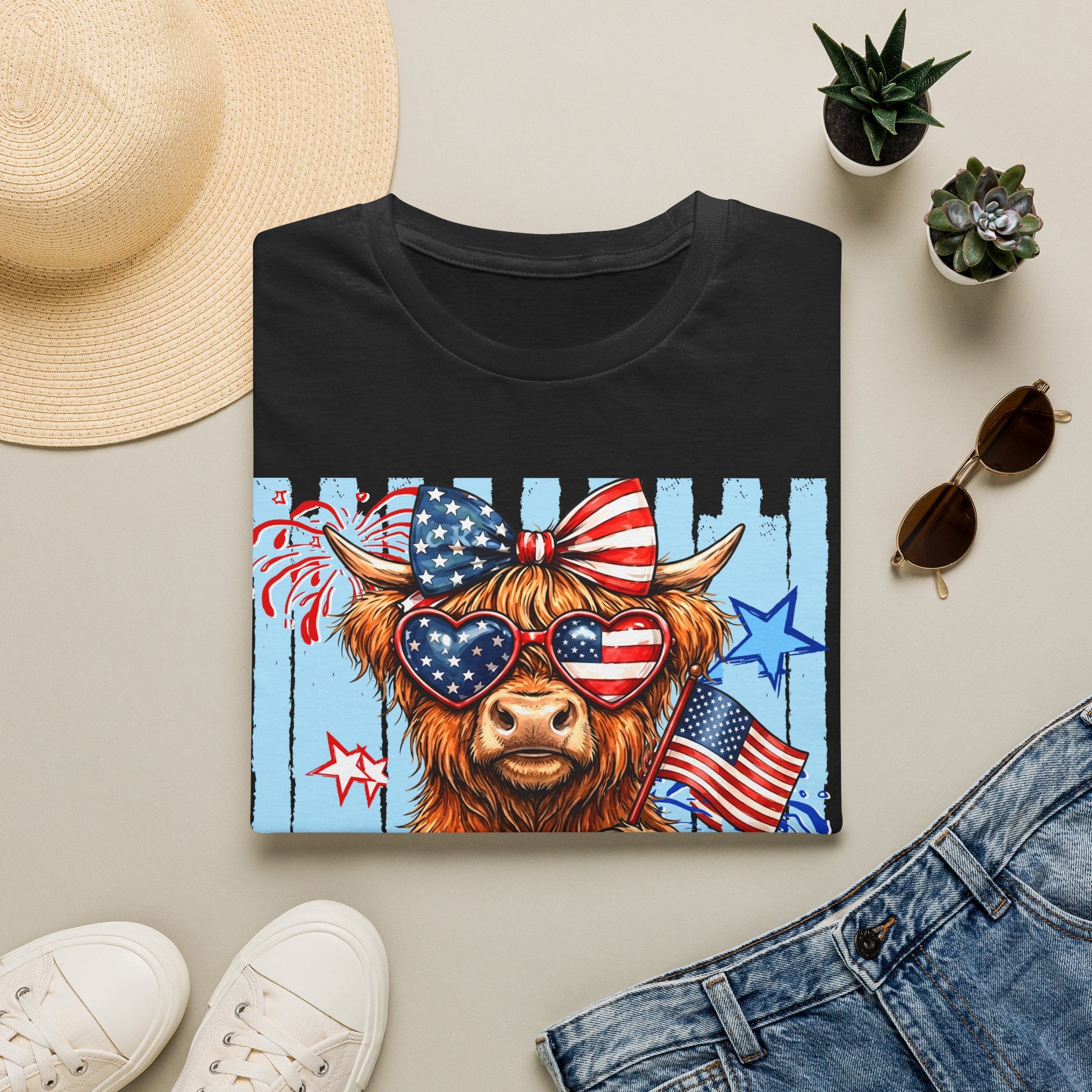 Patriotic 'Moo-rica' Cow T-Shirt — 4th of July American Flag Graphic Tee