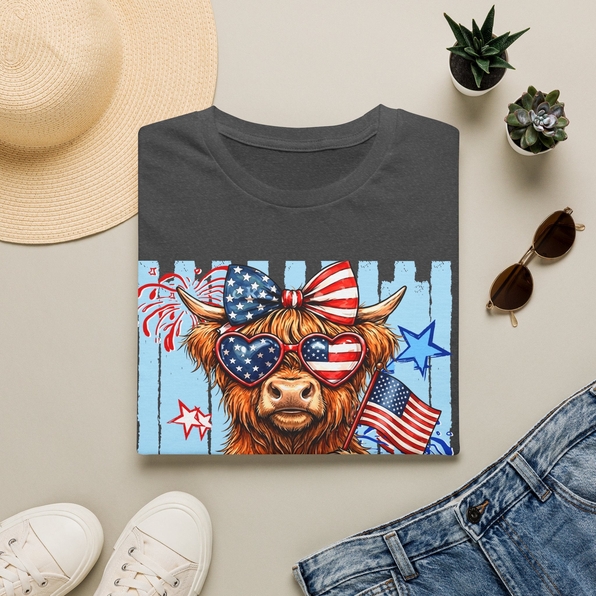 Patriotic 'Moo-rica' Cow T-Shirt — 4th of July American Flag Graphic Tee