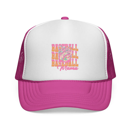 Baseball Grandma Trucker Cap — Retro Pink Floral Sport Mom Hat