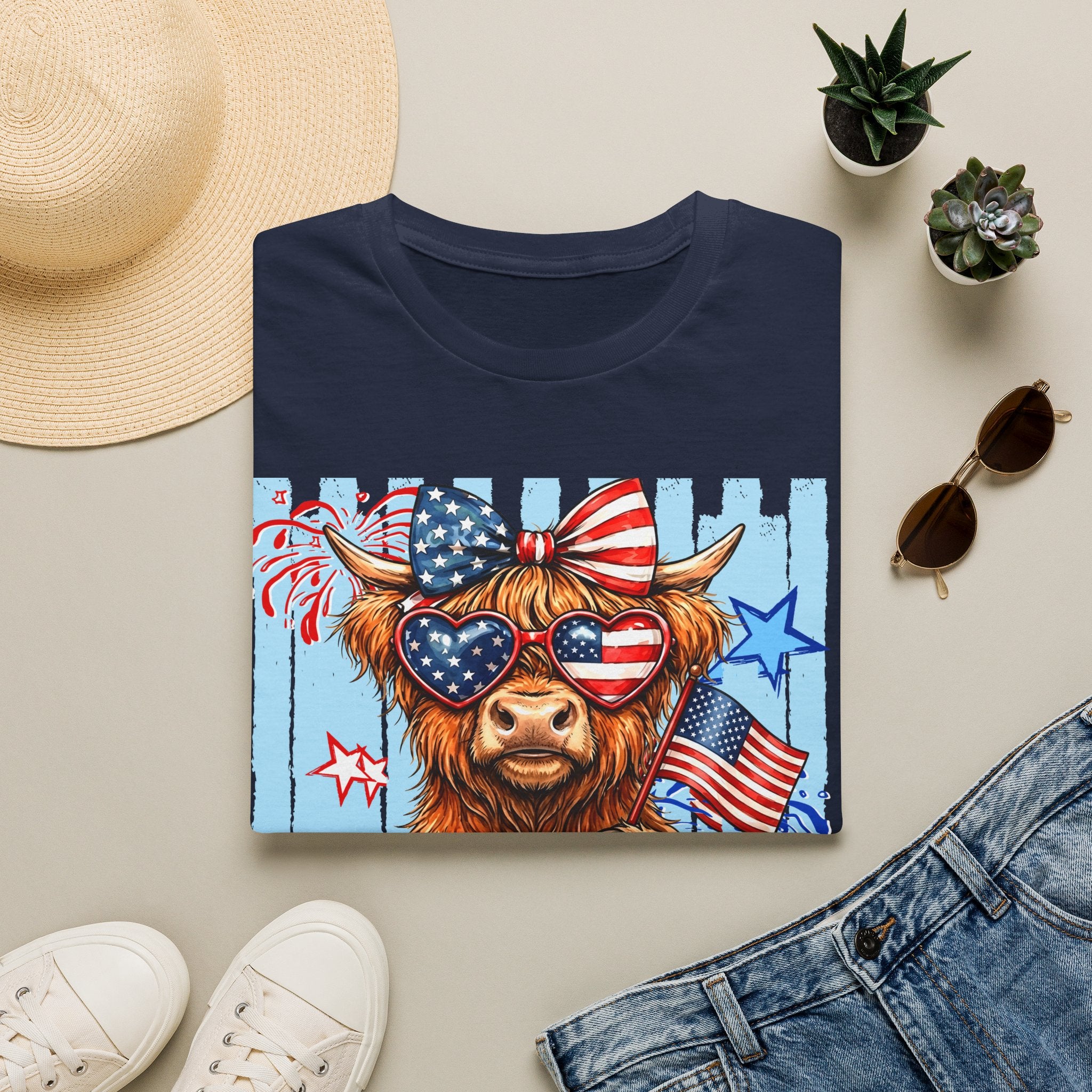 Patriotic 'Moo-rica' Cow T-Shirt — 4th of July American Flag Graphic Tee