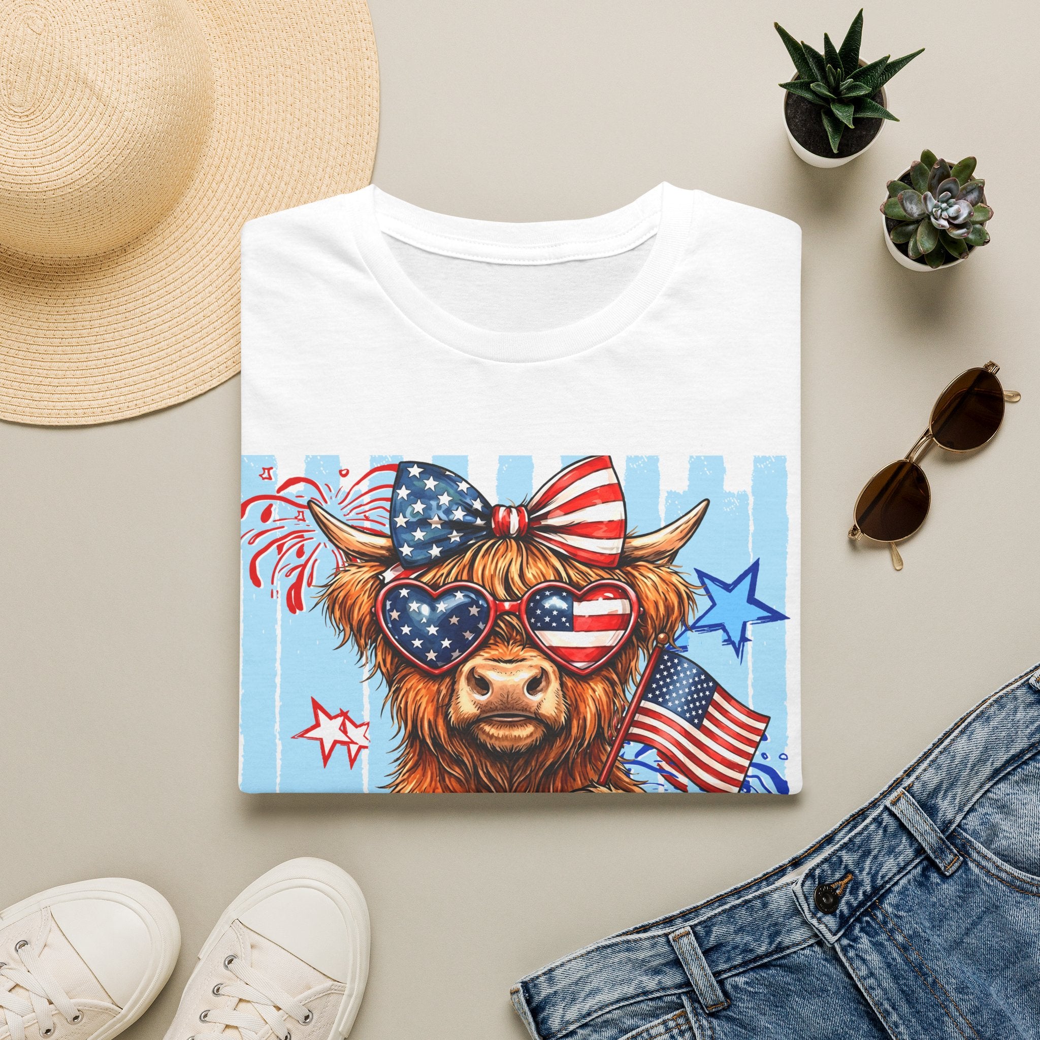Patriotic 'Moo-rica' Cow T-Shirt — 4th of July American Flag Graphic Tee