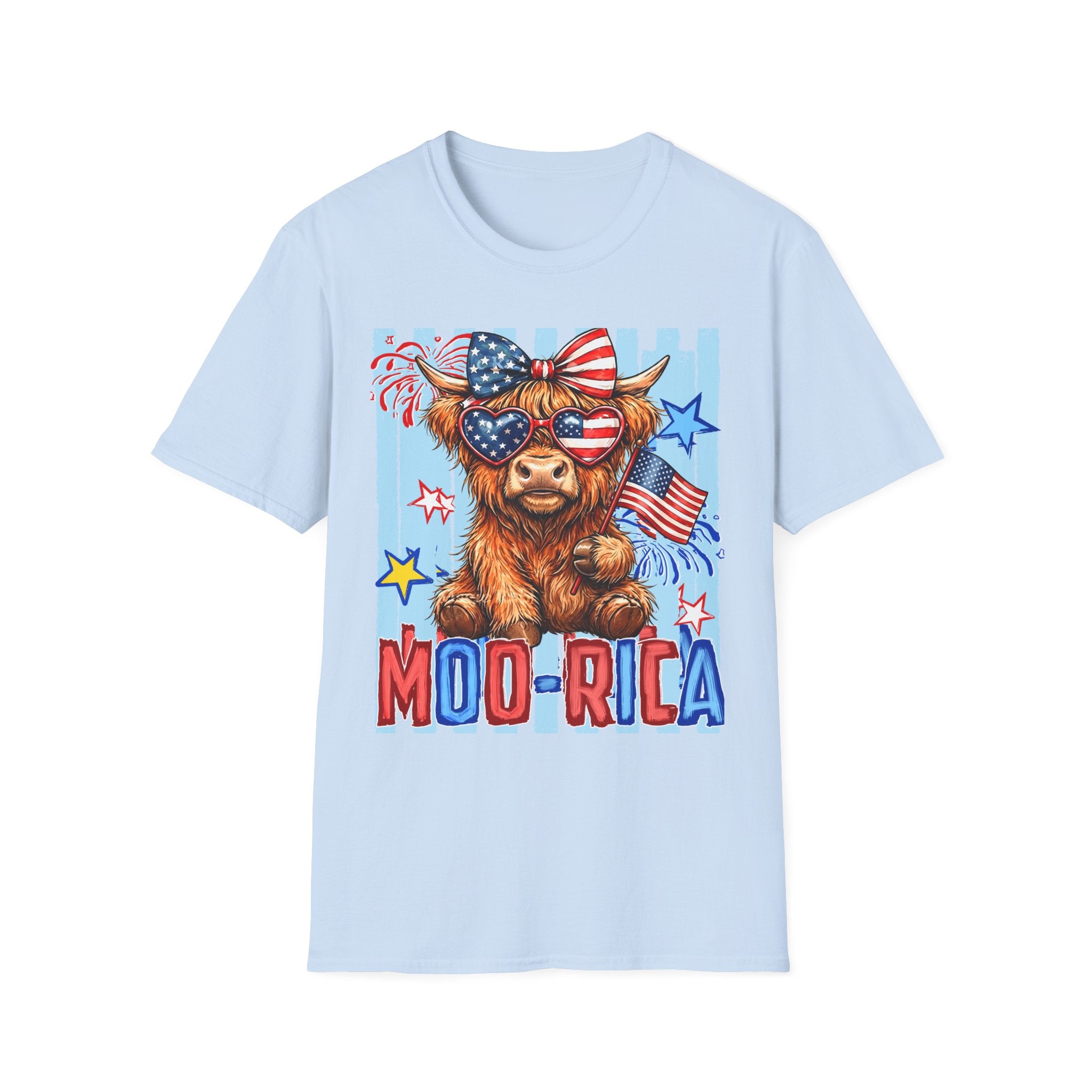 Patriotic 'Moo-rica' Cow T-Shirt — 4th of July American Flag Graphic Tee